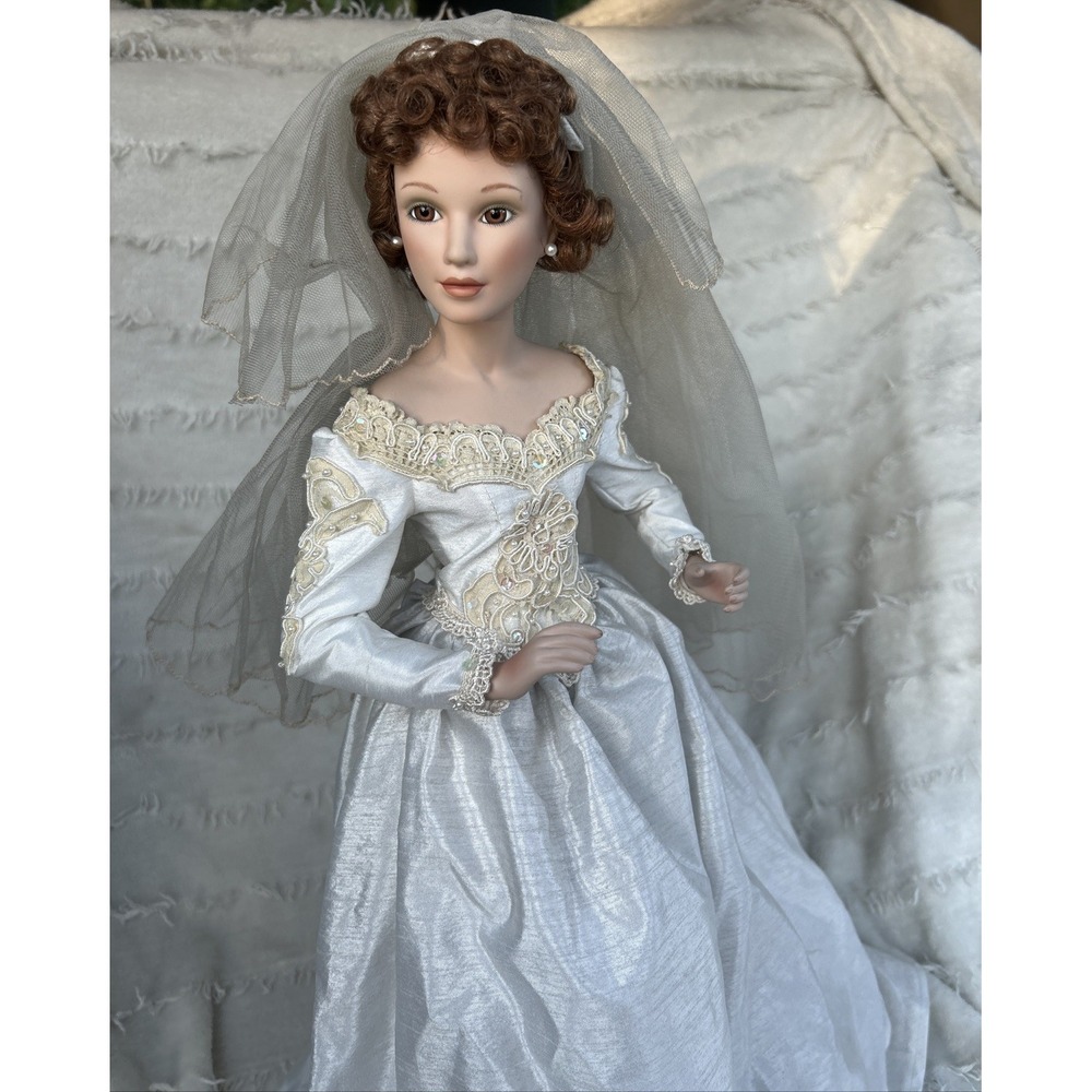 Collector Porcelain Bride Doll in Ivory Wedding Gown